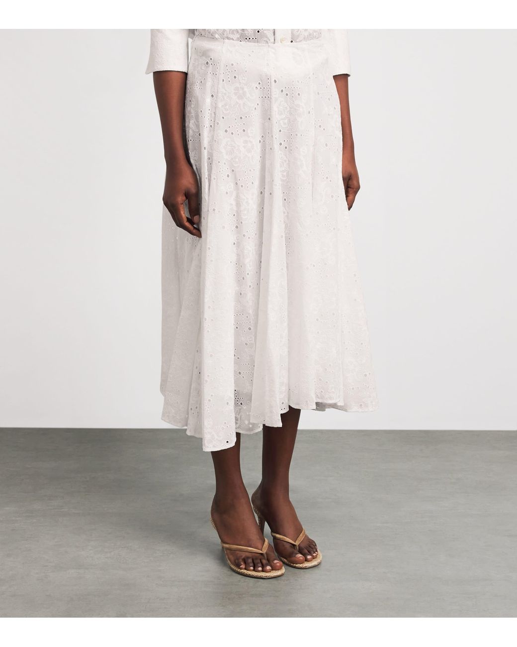 Tory Burch White Cotton Eyelet Midi Skirt