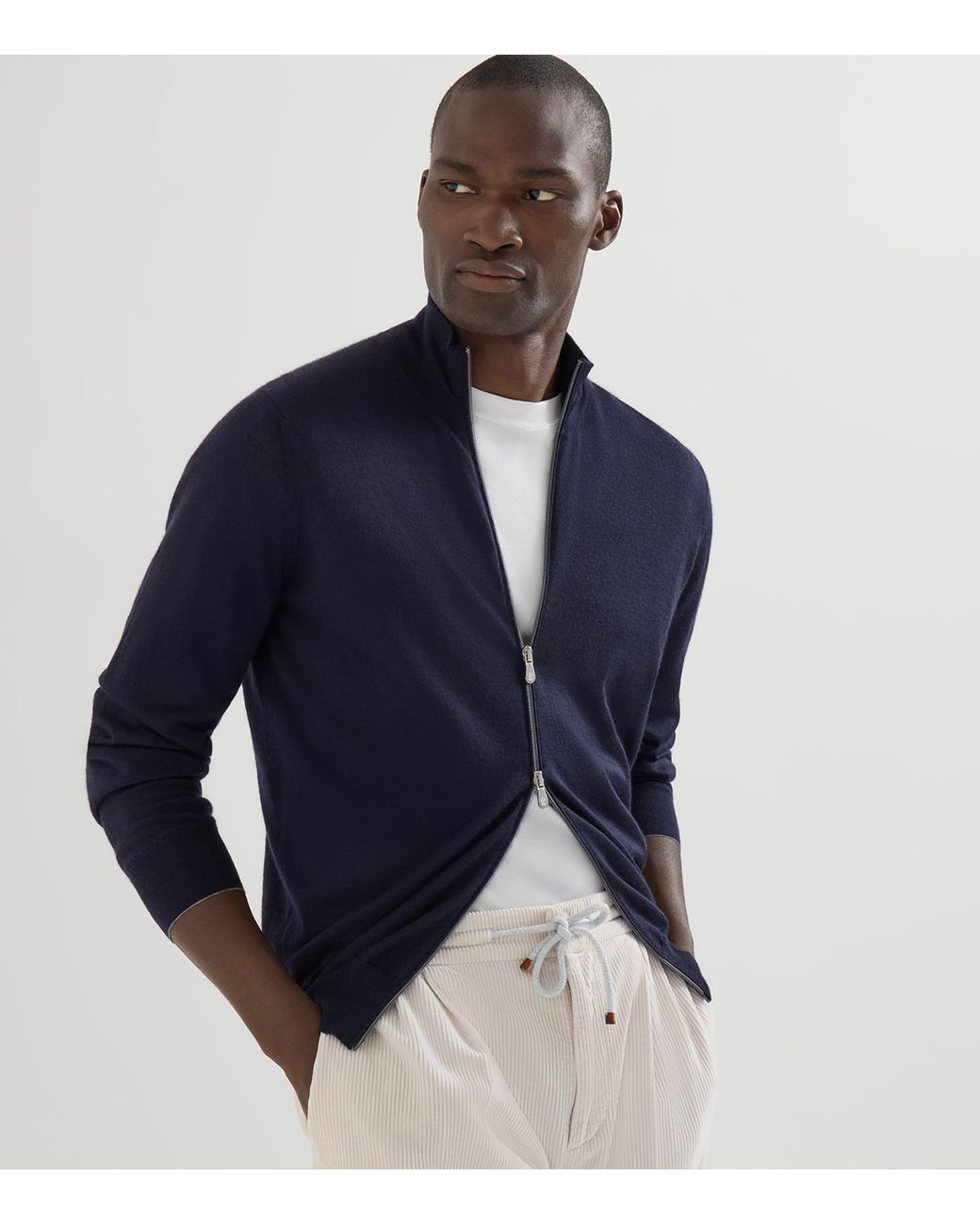 Brunello Cucinelli Blue Cashmere-Silk Cardigan for men