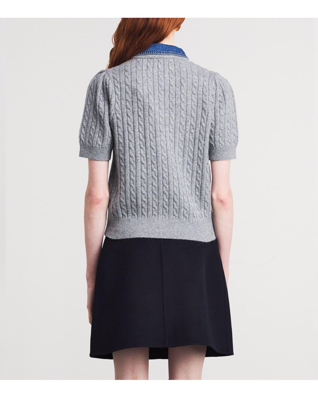 Sandro Gray Wool-Cashmere Denim-Collar Cardigan