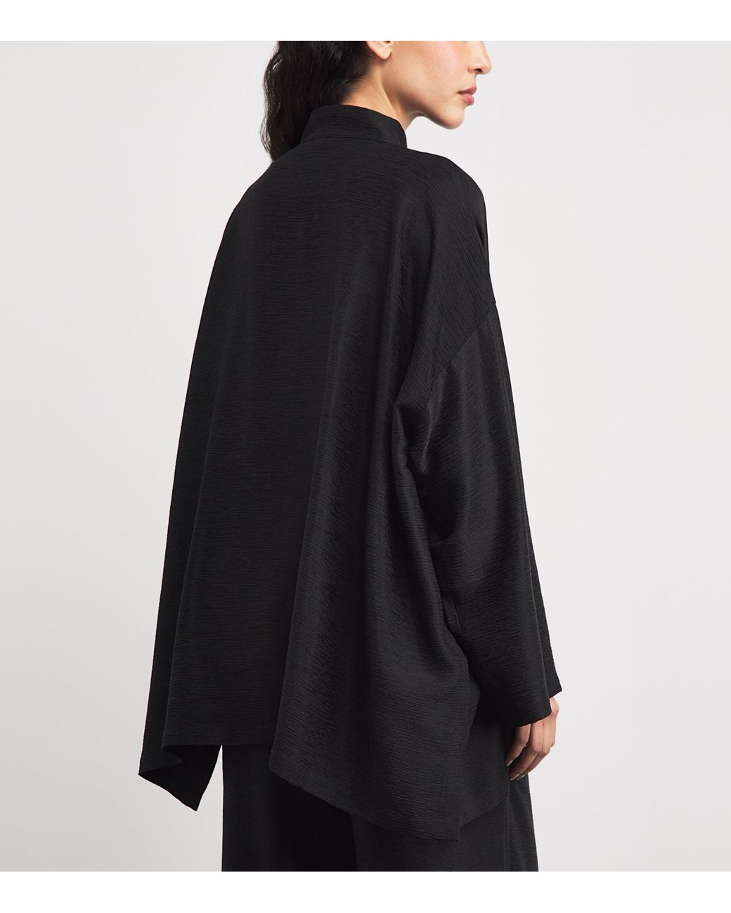 Eskandar Black Silk Plissé Wide A-Line Jacket