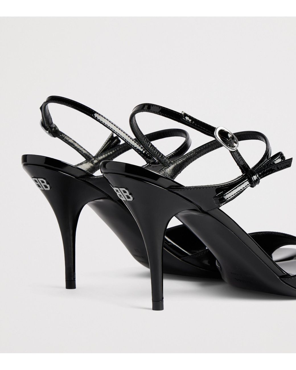 Balenciaga Black Patent Leather Avenue Bow Heeled Sandals 90