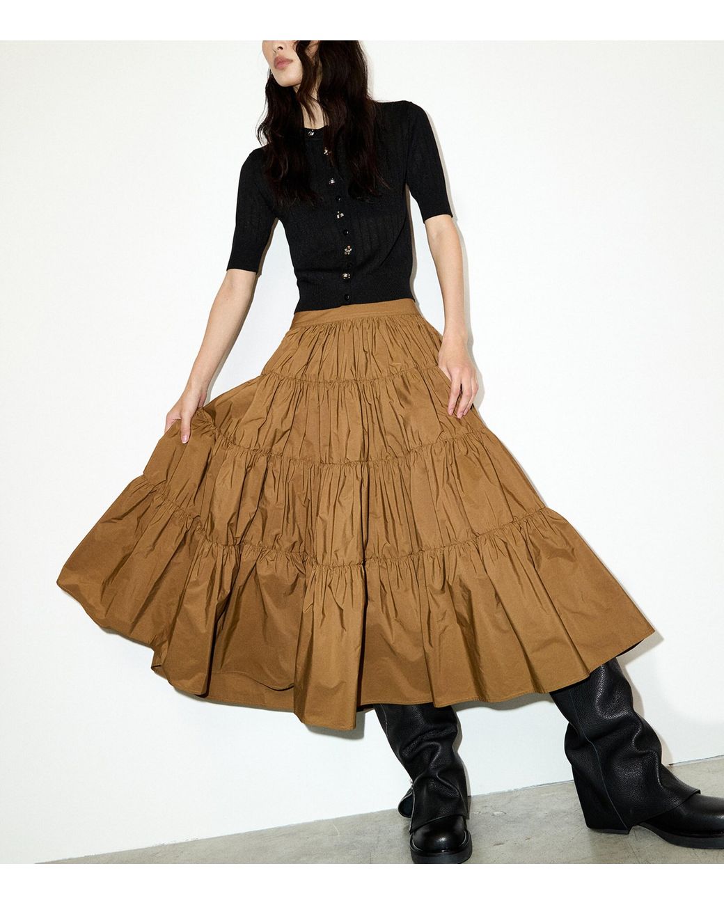 MAX&Co. Natural Taffeta Tiered Corolla Skirt