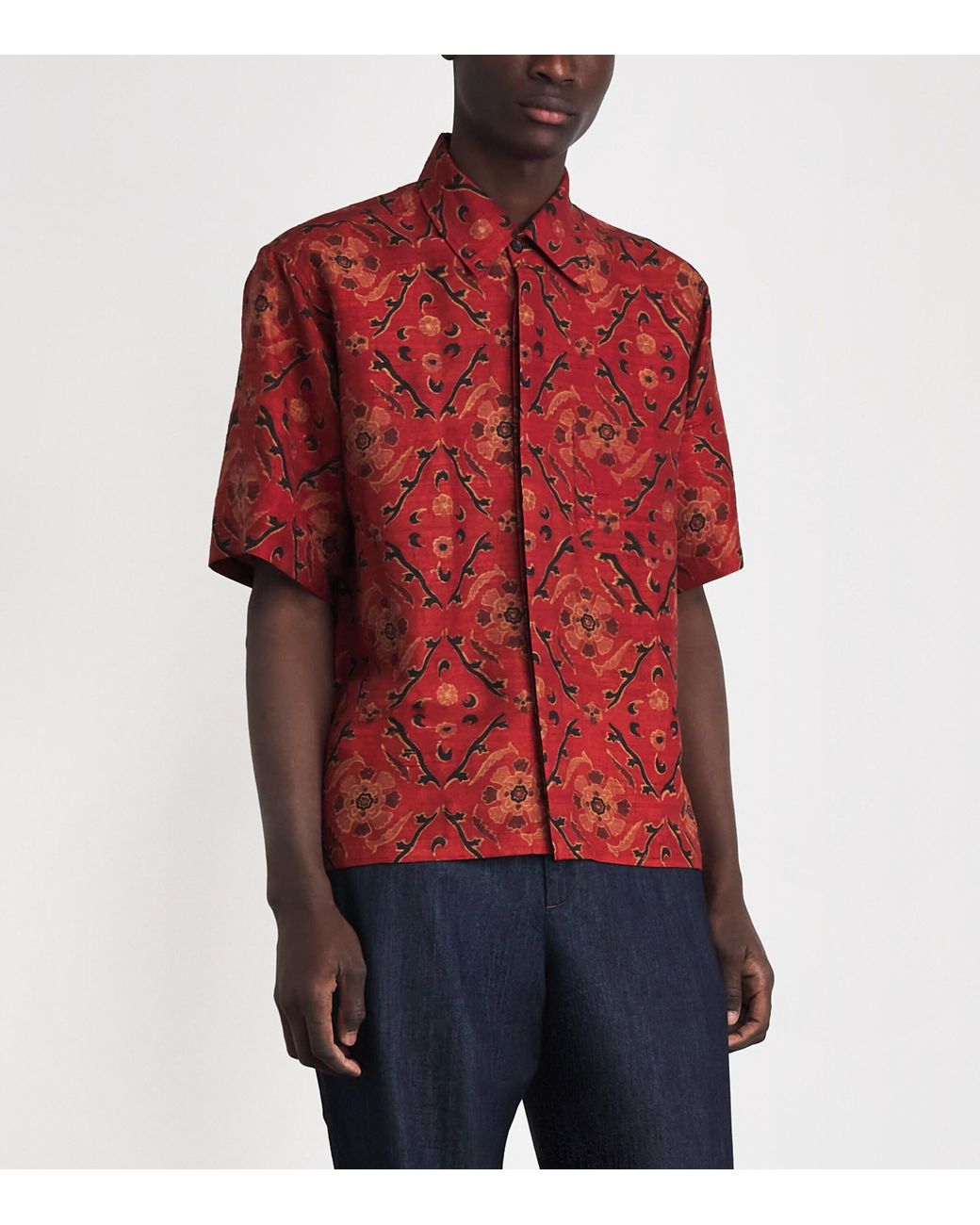 Kartik Research Red Cotton Printed Short-Sleeve Shirt for men