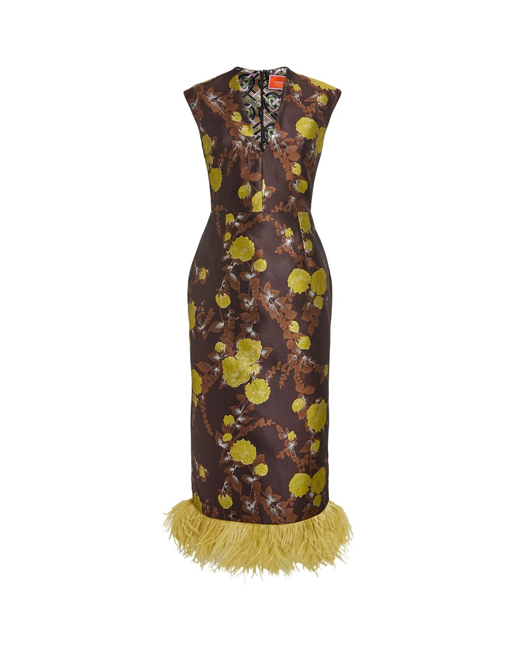 LaDoubleJ Metallic Feather-Trim Sleek Midi Dress