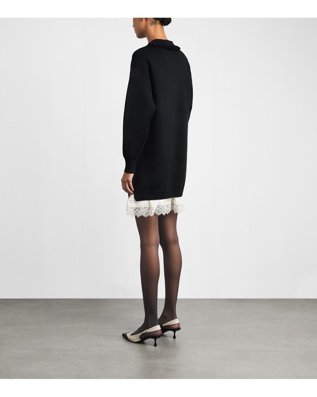 Claudie Pierlot Black Lace-Trim Sweater Mini Dress