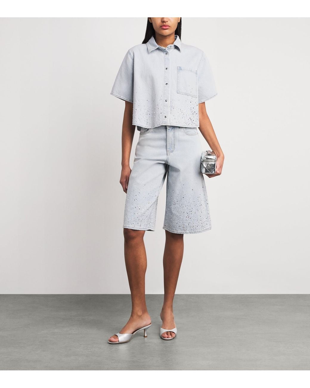 Maje Blue Embellished Denim Shirt
