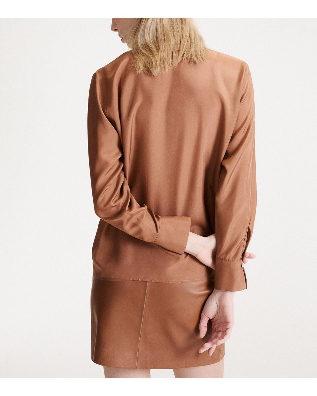 Marella Brown Silk Pussybow Shirt
