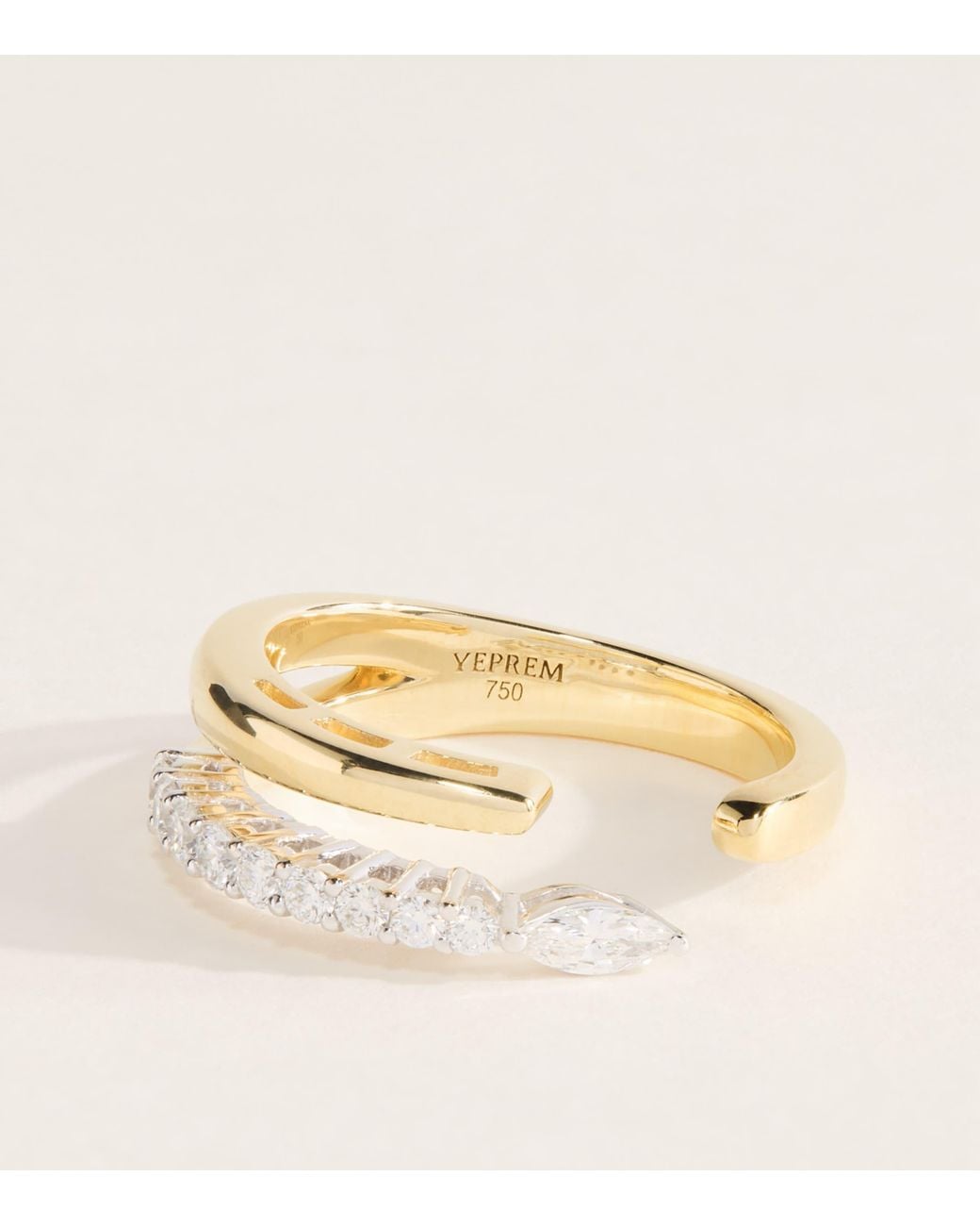 YEPREM Natural Mixed And Diamond Golden Strada Ring