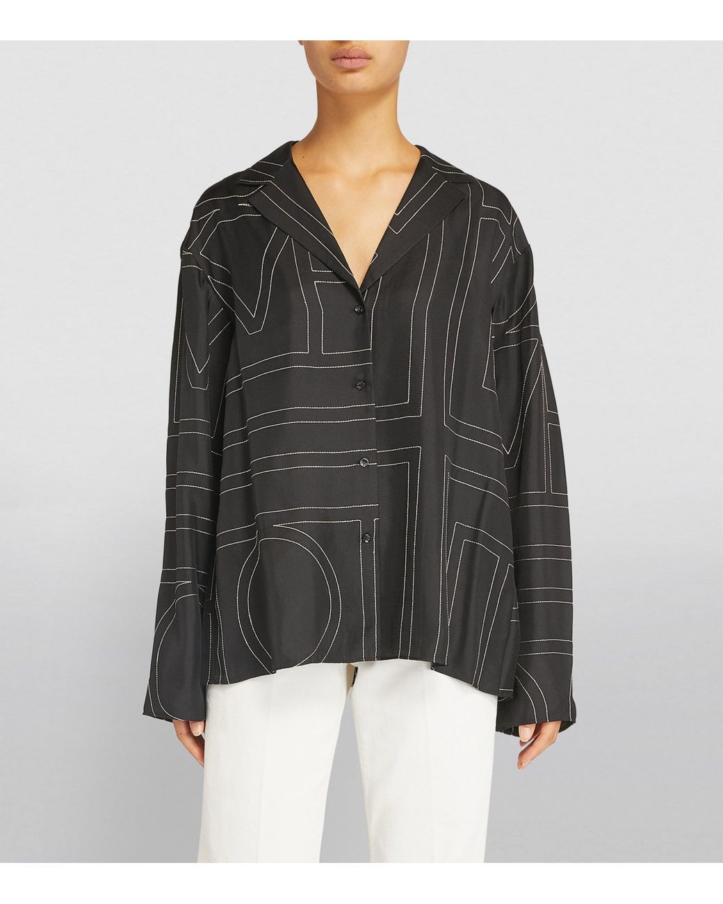Totême Black Silk Embroidered Monogram Shirt