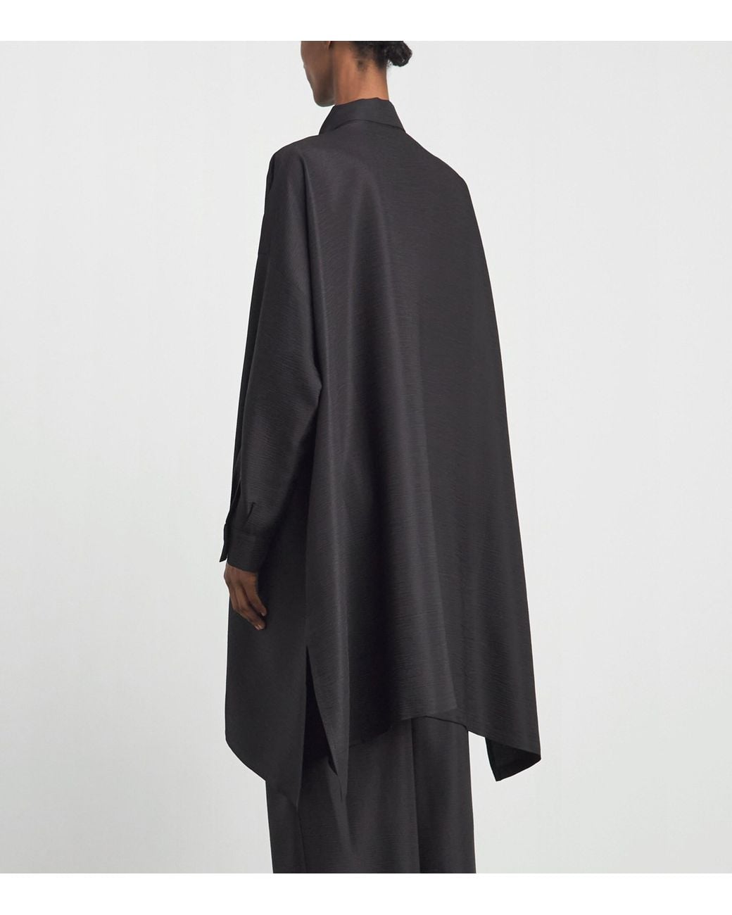 Eskandar Black Silk Plissé Wide A-Line Shirt