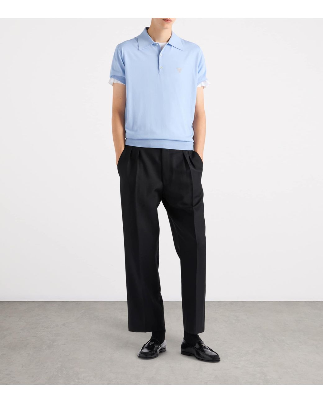 Prada Blue Superfine Fleece Wool Polo Shirt for men