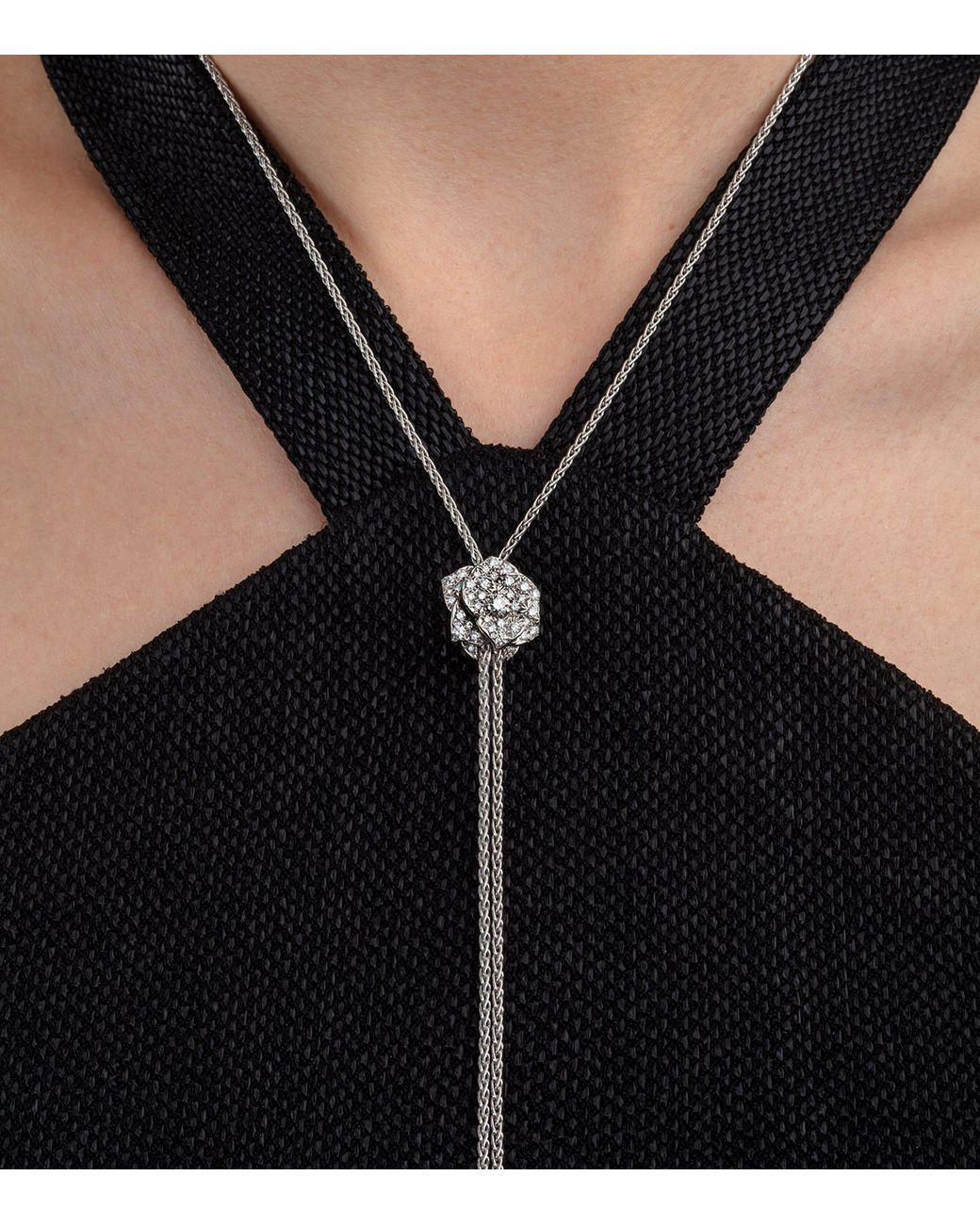 Piaget Metallic And Diamond Rose Pendant Necklace