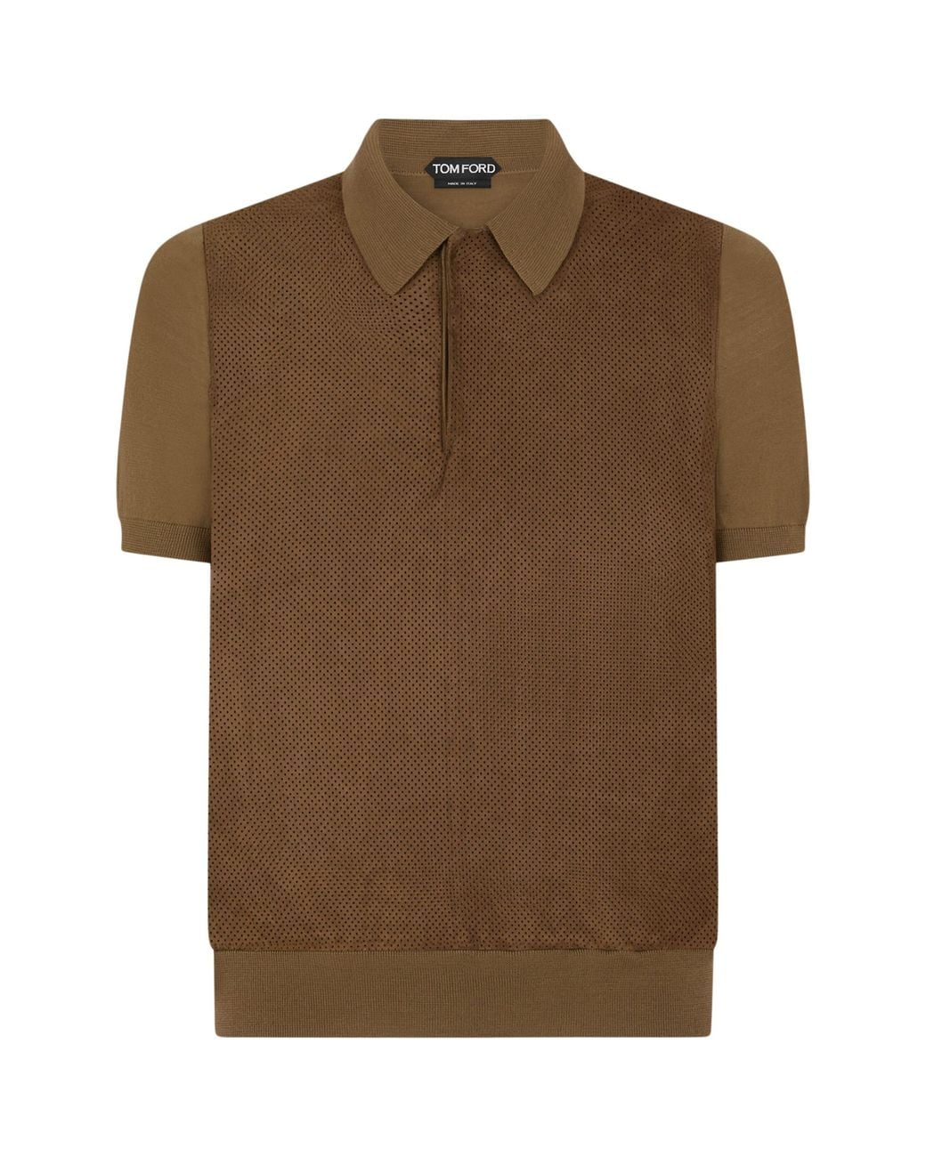 Tom Ford Brown Wool Leather-Trim Polo Shirt for men