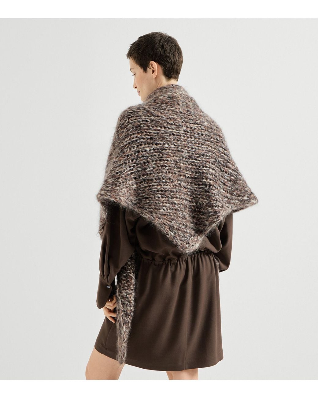 Brunello Cucinelli Brown Mohair-Blend Knitted Shawl