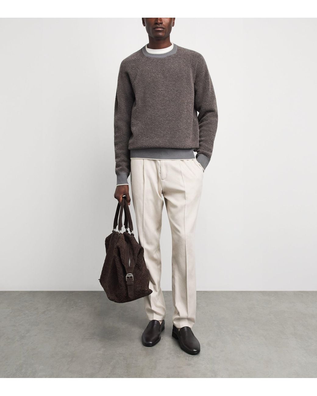 Herno Gray Wool-Blend Crew-Neck Sweater for men