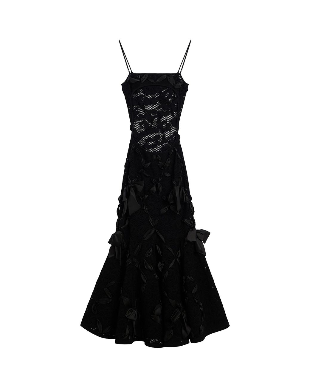 Givenchy Black Ribbon-Embellished Leopard Lace Midi Dress