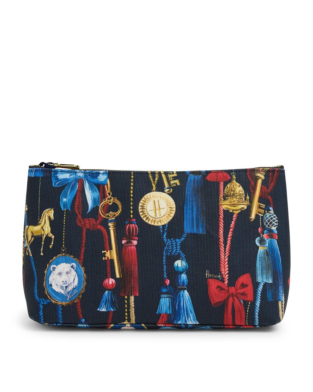 Harrods Blue Medium Canvas Tassel Wash Bag