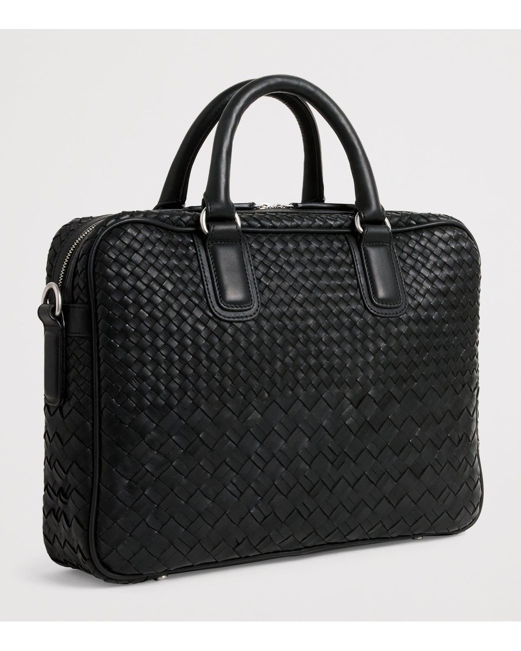 Officine Creative Black Leather Woven Armor Briefcase for men