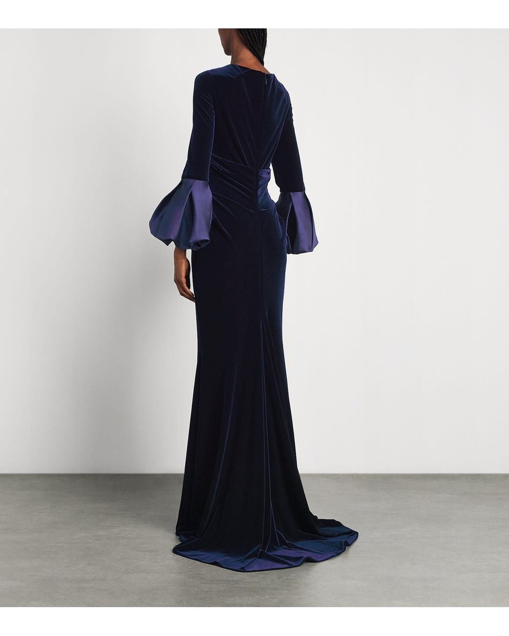 Talbot Runhof Blue Stretch-Velvet Draped Gown