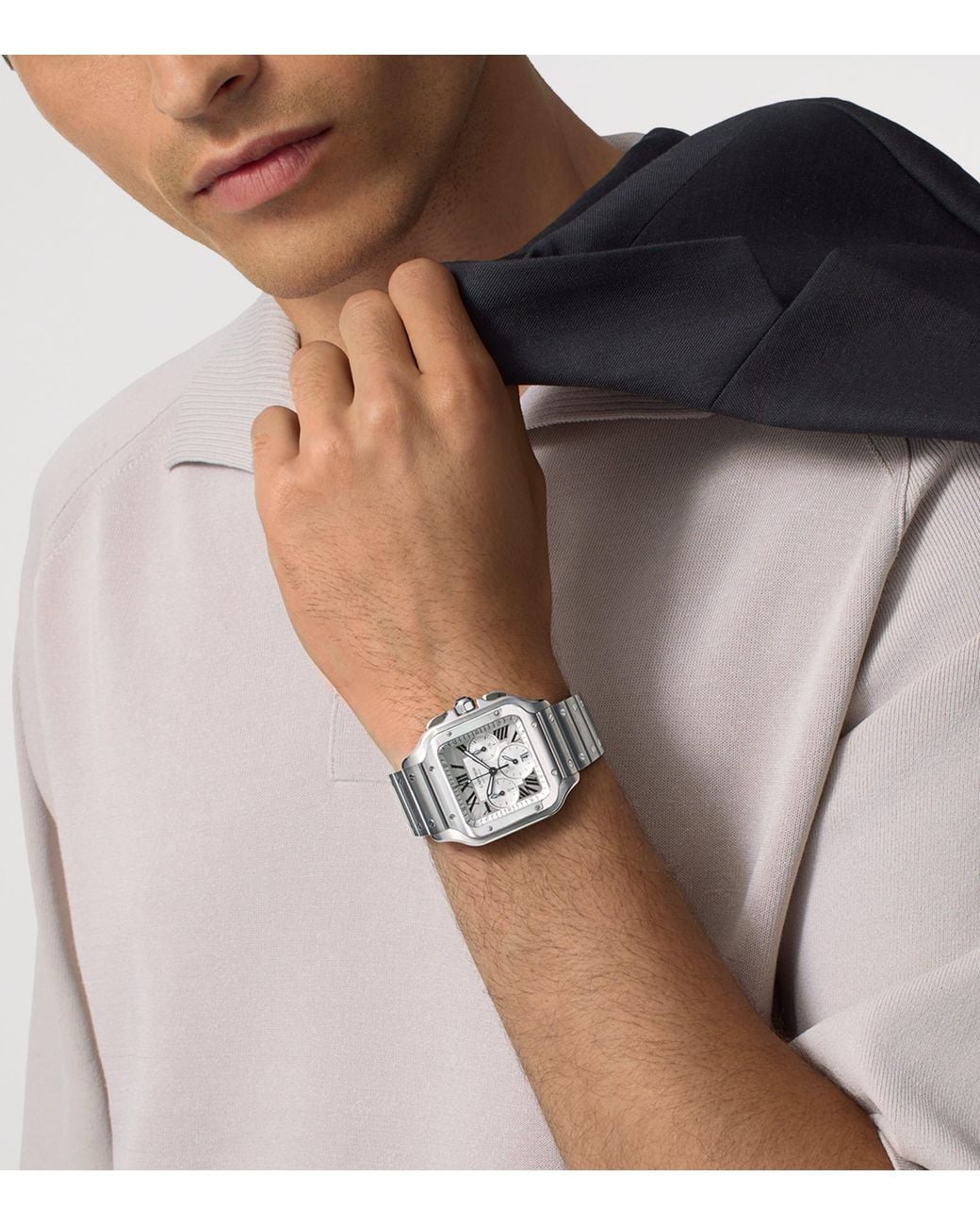 Cartier Gray Large Stainless Steel Santos De Chronograph Watch for men