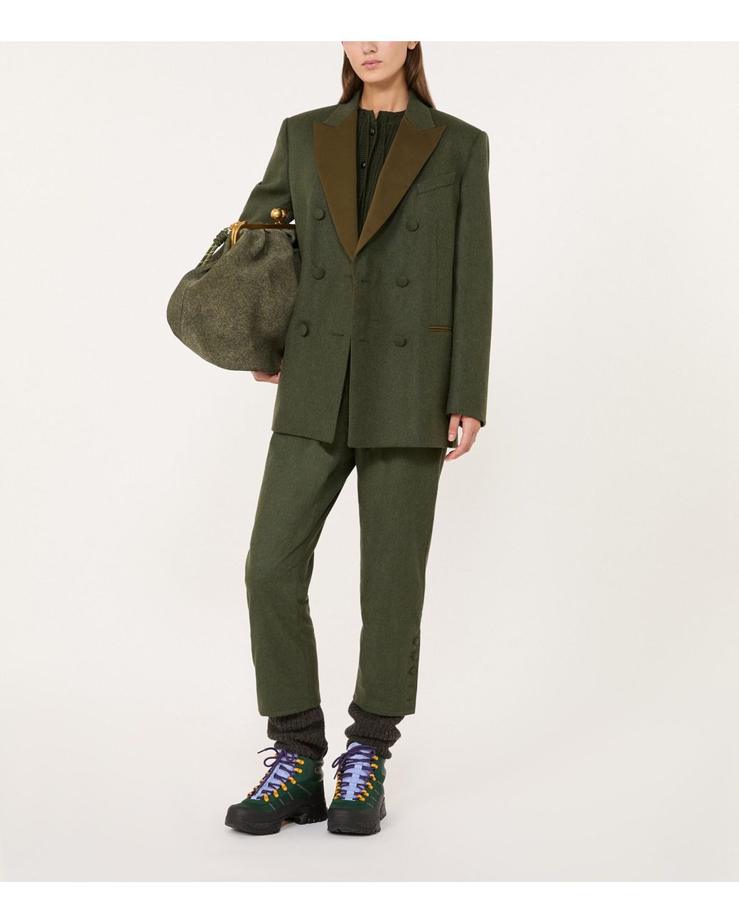 Weekend by Maxmara Green Virgin Wool-Blend Trousers