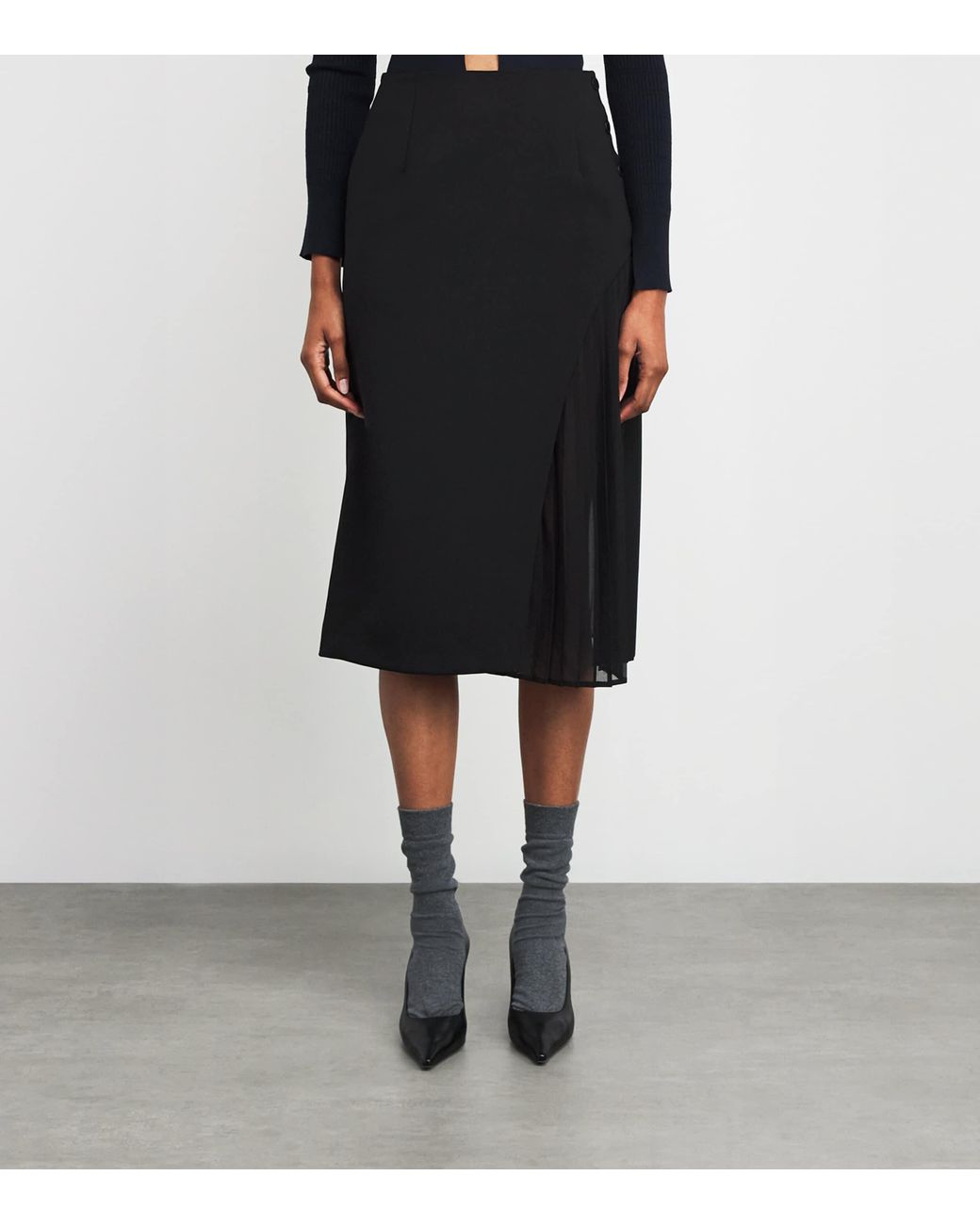 Claudie Pierlot Black Pleated Panel Midi Skirt