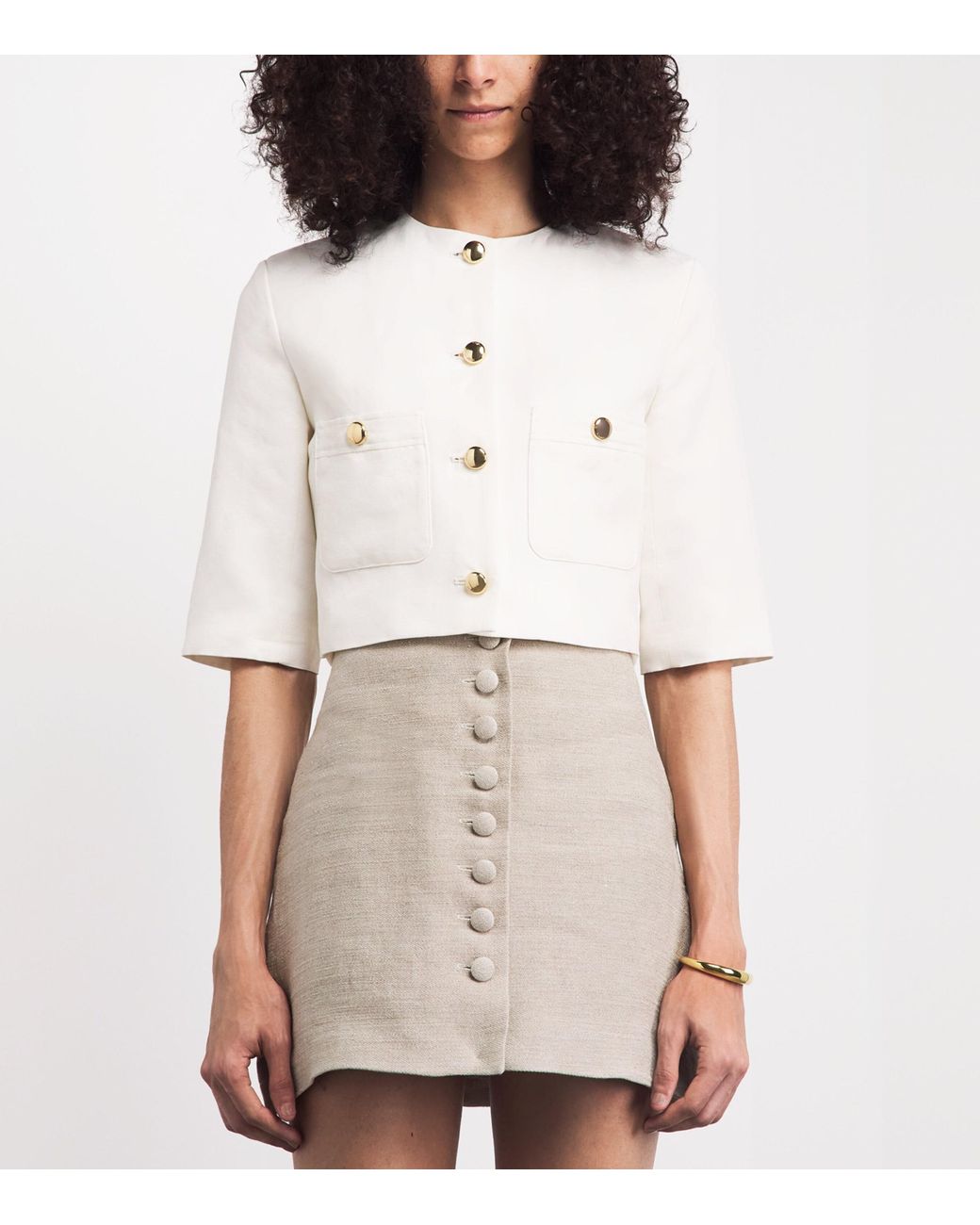 Maje White Linen-Cotton Cropped Jacket