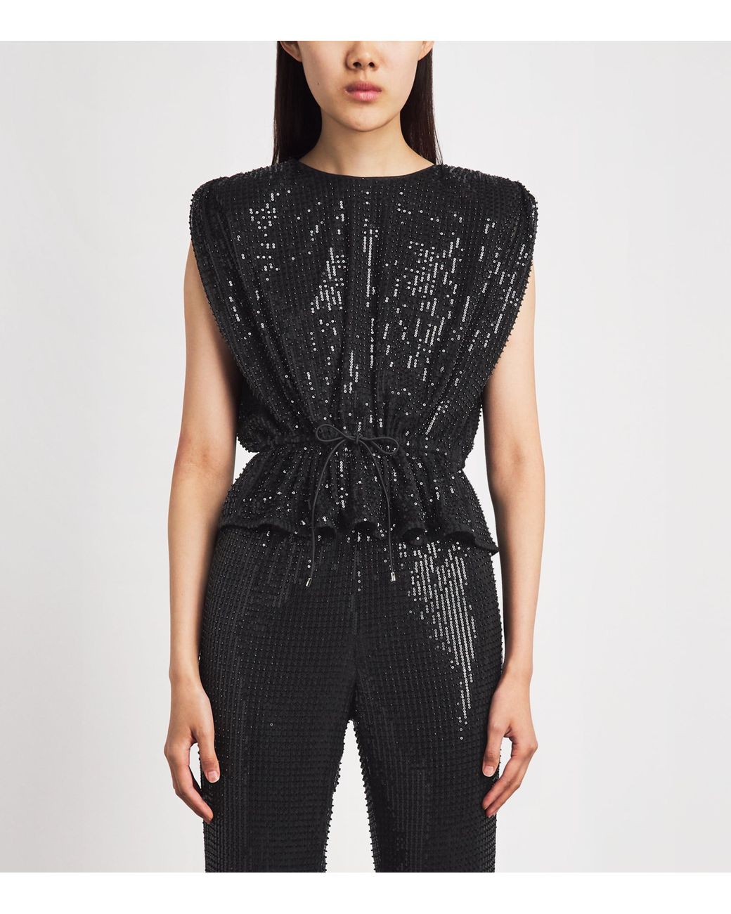 Toccin Black Sequin Drawstring Talon Top