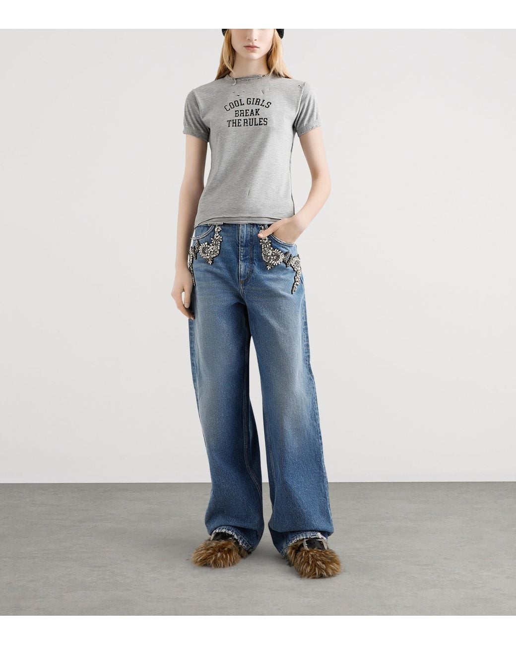 Dolce & Gabbana Blue Embellished Wide-Leg Trousers
