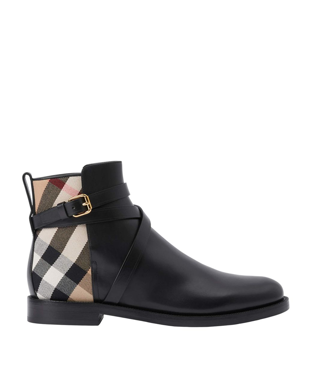 Burberry Black Check And Leather Ankle Boots
