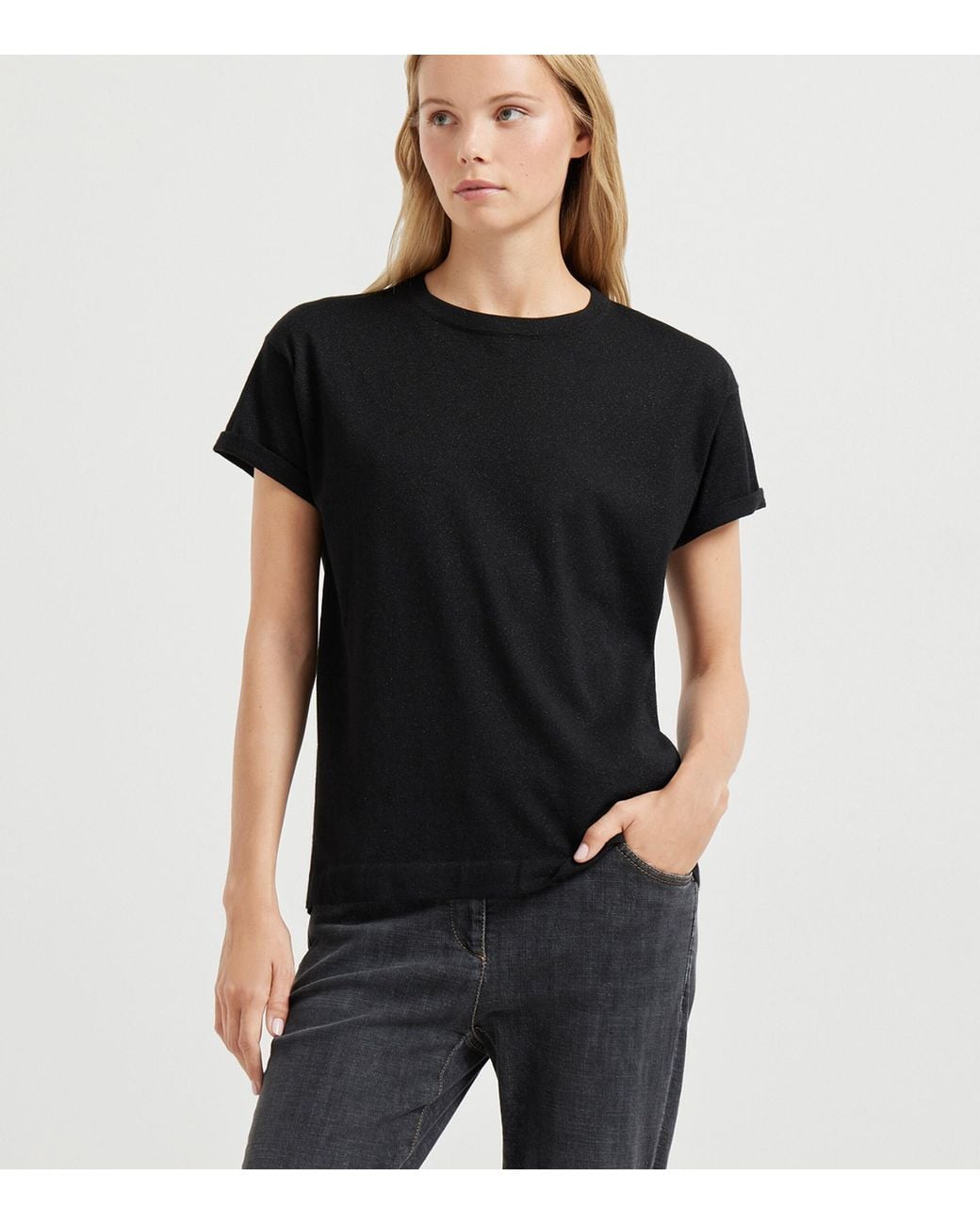 Brunello Cucinelli Black Cashmere-Silk-Blend T-Shirt