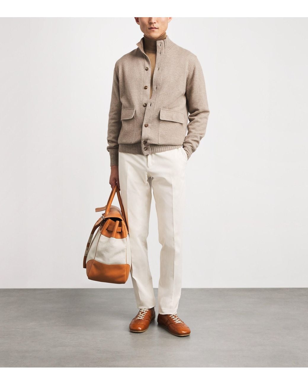 FIORONI CASHMERE Natural Cashmere Knitted Bomber Jacket for men
