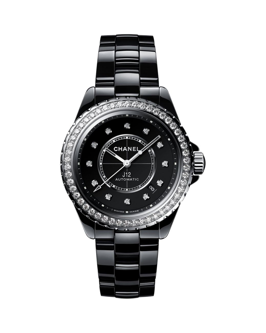 Chanel Black Ceramic, Steel And Diamond J12 Calibre 12.1 Watch