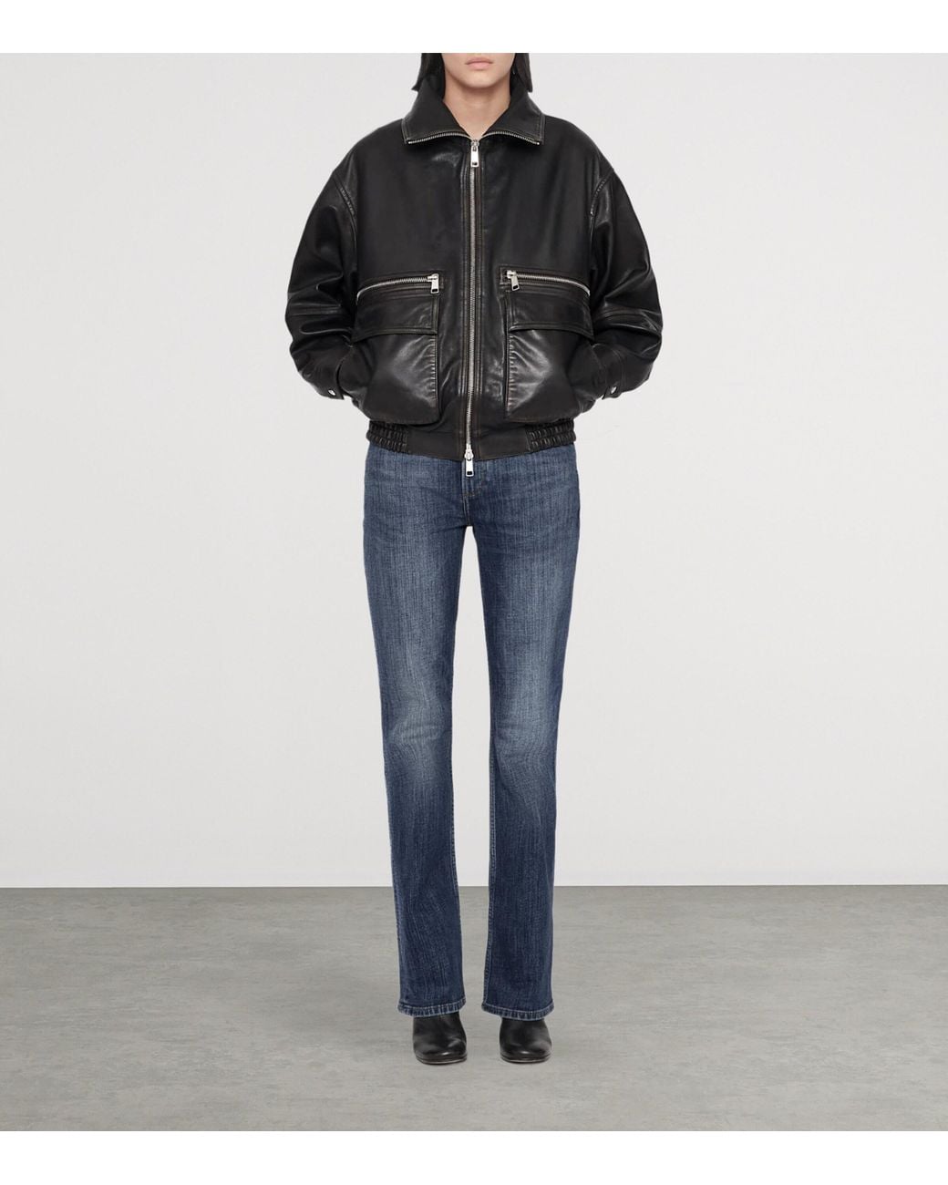 AllSaints Black Leather Elisa Bomber Jacket