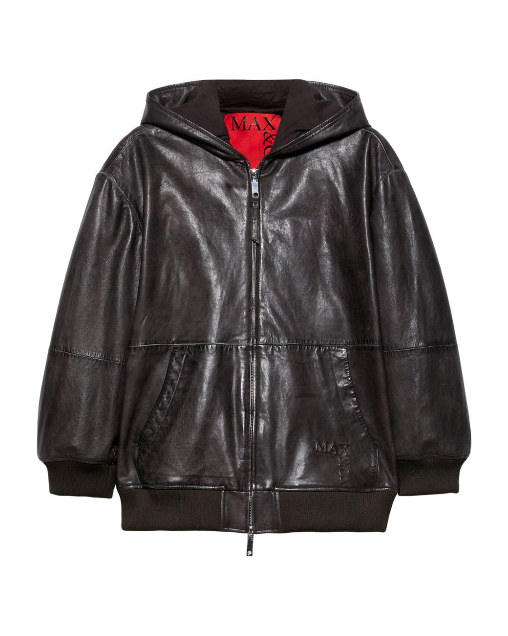 MAX&Co. Black Leather Bomber Jacket