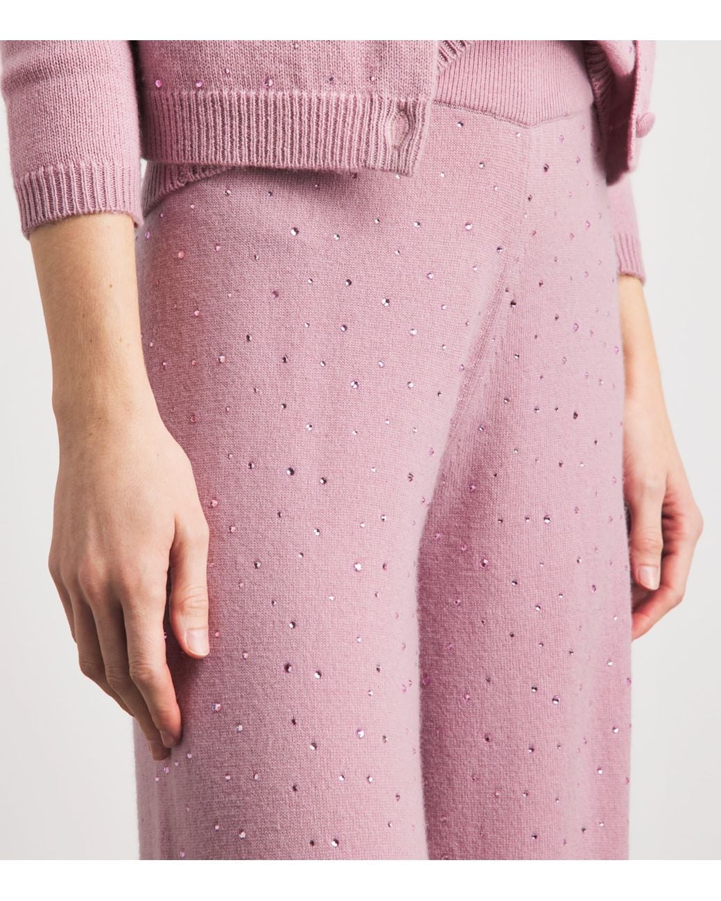 Allude Pink Wool-Cashmere Crystal-Embellished Trousers