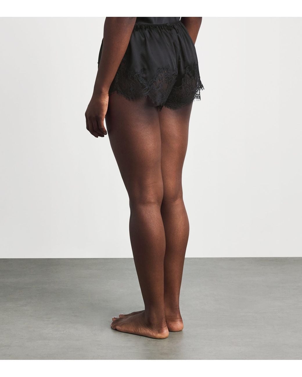 Skims Black Stretch-Silk Lace-Trim Shorts