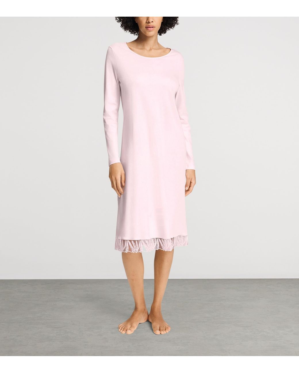 Hanro Pink Cotton Rosaria Long-Sleeve Nightdress