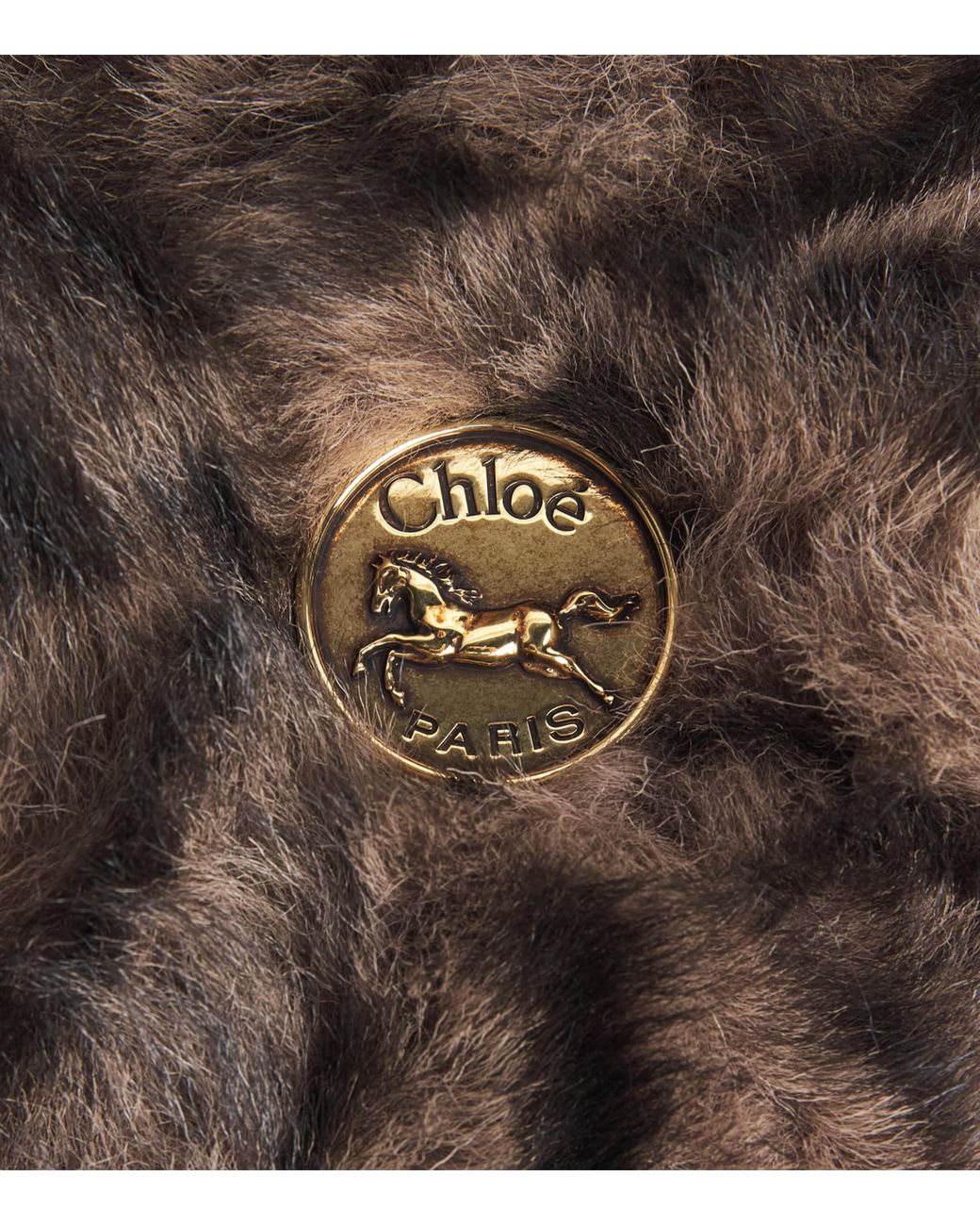 Chloé Brown Shearling Plissé Shoulder Bag