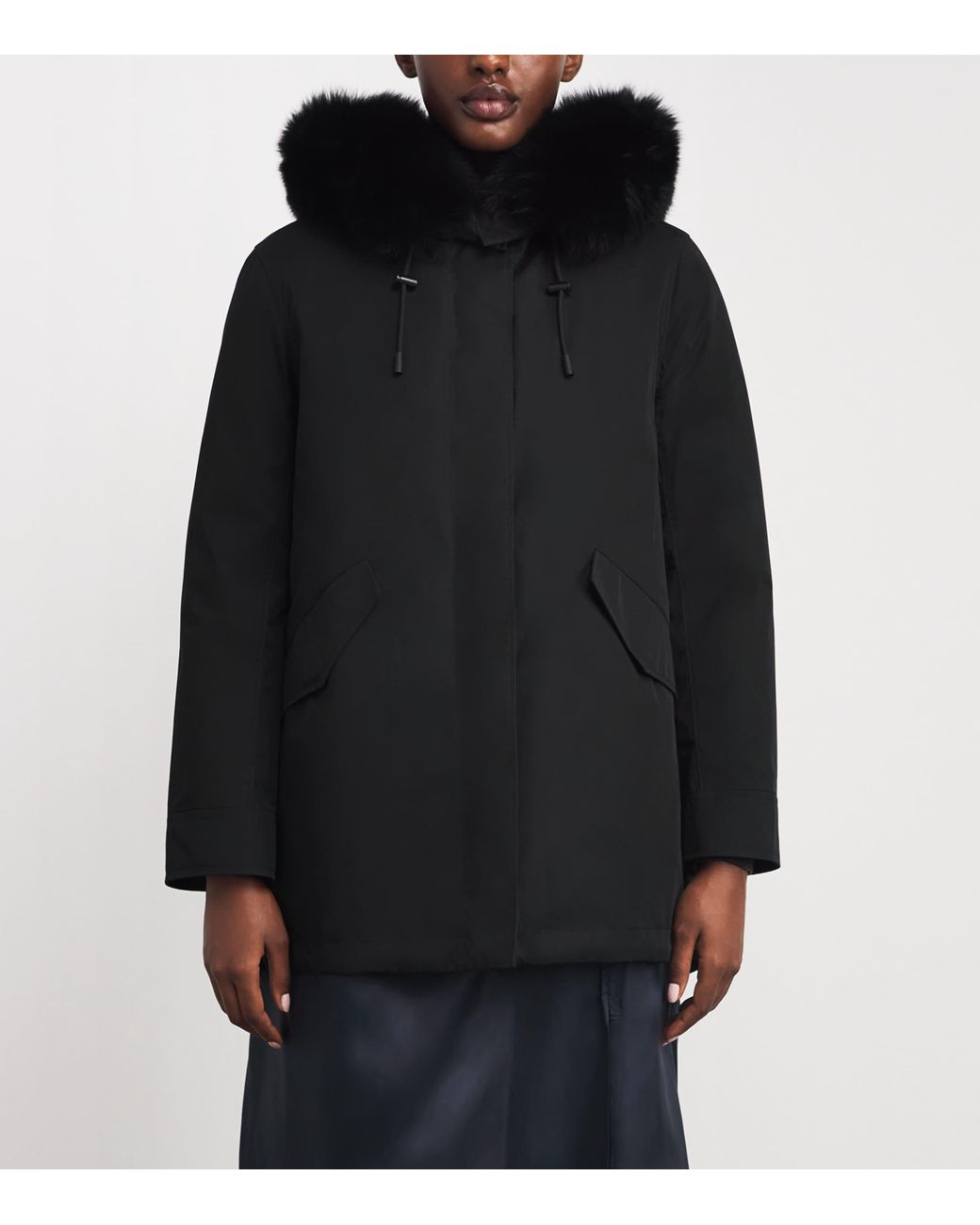 Yves Salomon Black Fox-Rabbit Blended-Cotton Parka