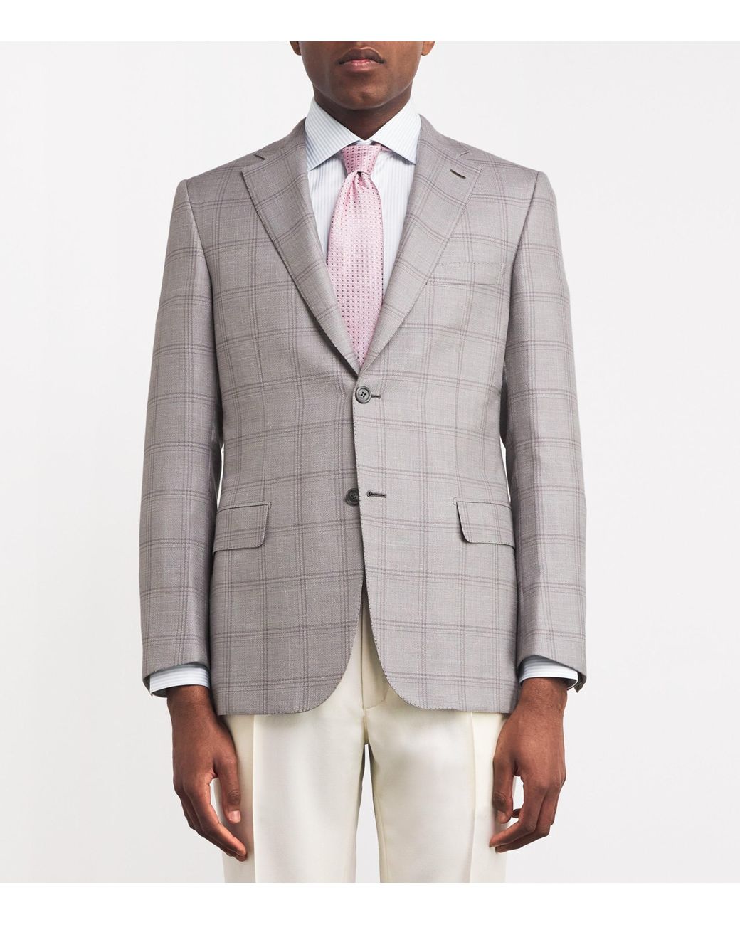 Brioni Gray Wool-Blend Check Blazer for men