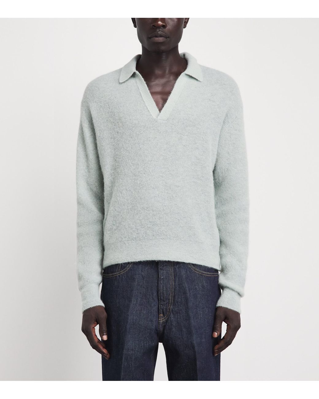 Auralee Gray Alpaca-Blend Skipper Polo Sweater for men