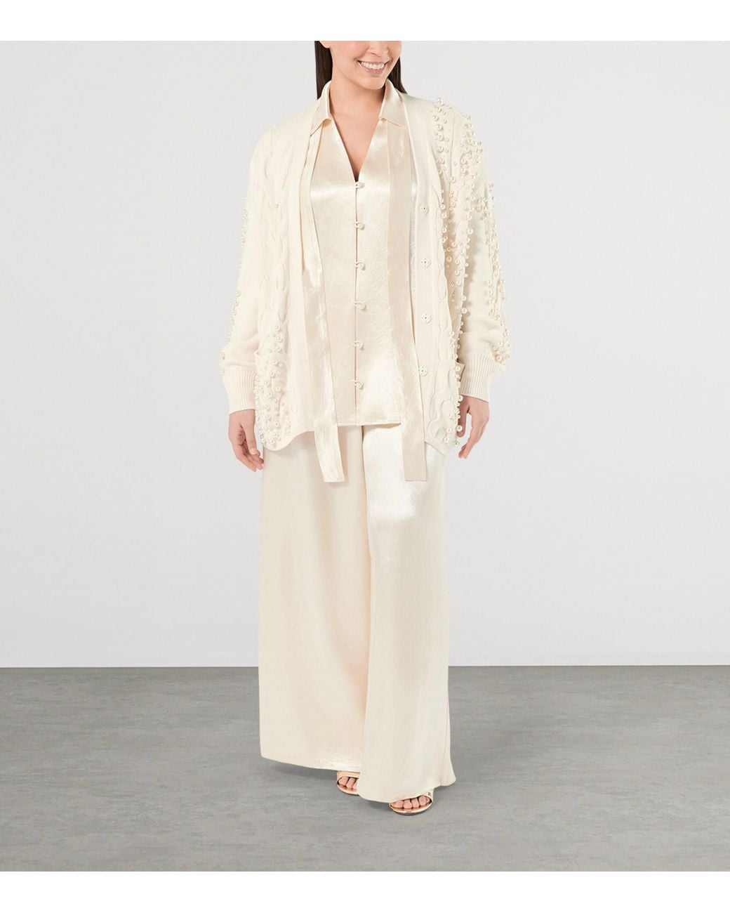 Marina Rinaldi White Virgin Wool-Blend Cardigan