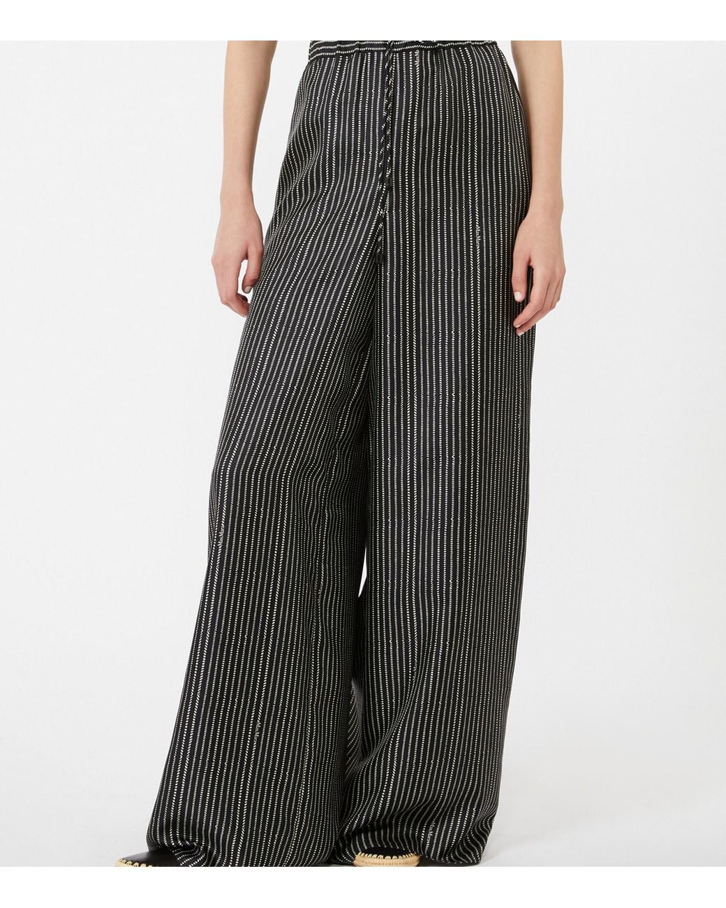 Max Mara Gray Silk Stripe Drawstring Trousers