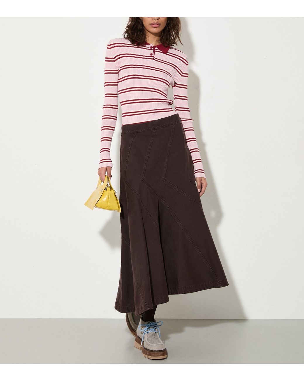 MAX&Co. Red Rib-Knit Stripe Polo Sweater