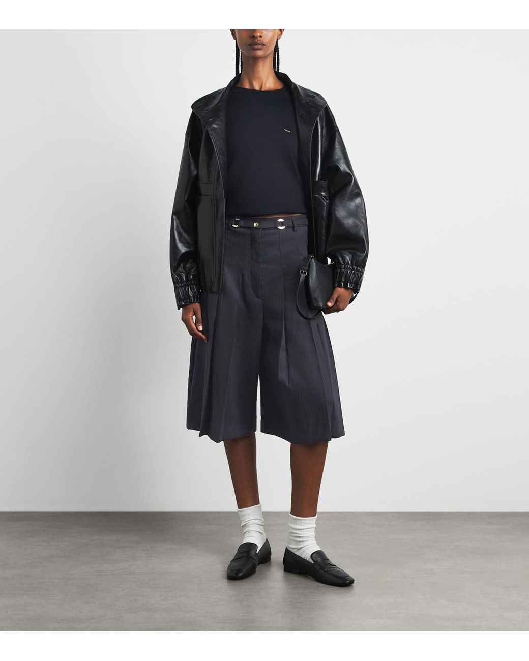 Sandro Blue Wool-Blend Pleated Shorts