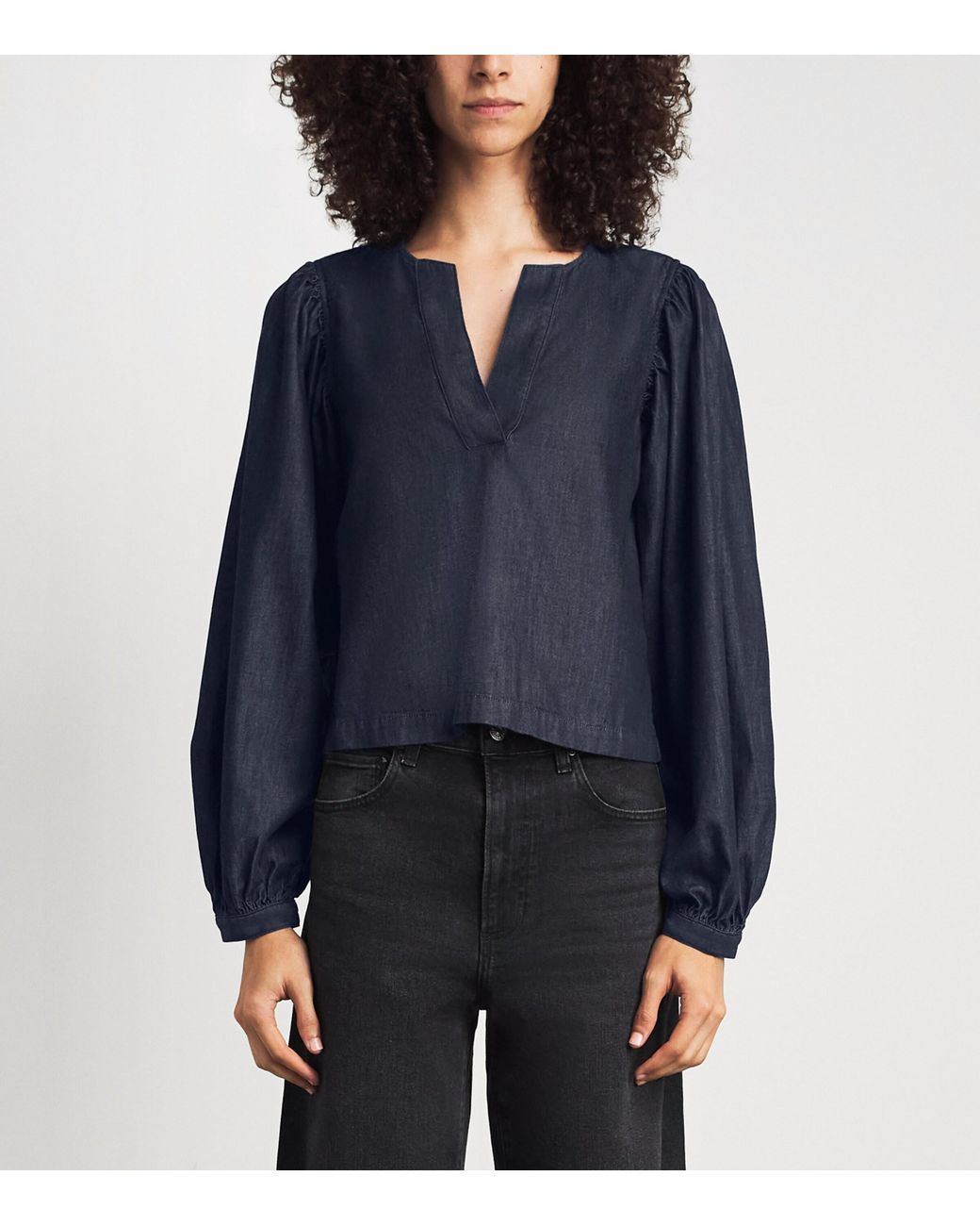 FRAME Blue Denim The Off Duty Popover Blouse