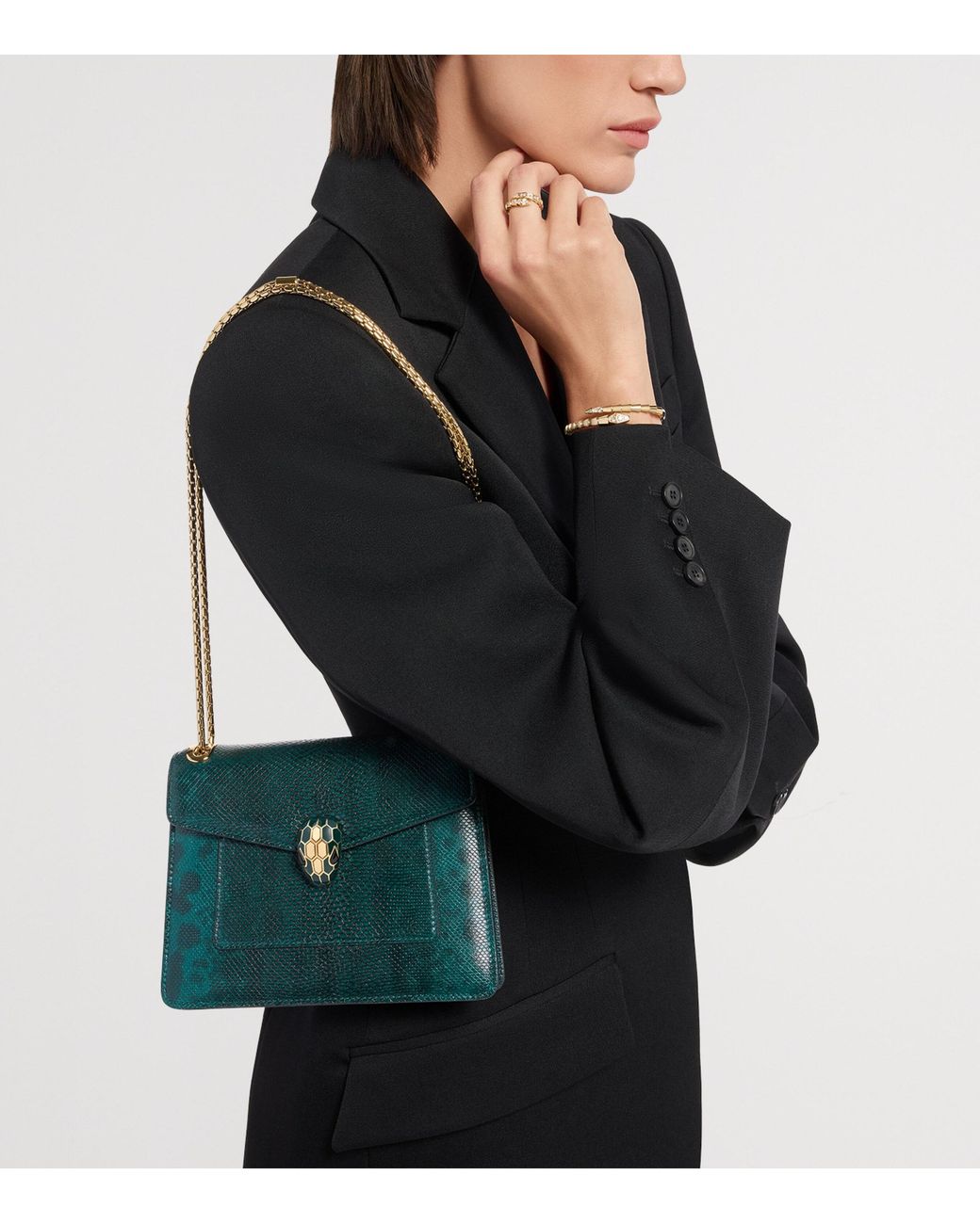 BVLGARI Green Karung Leather Serpenti Forever Cross-Body Bag