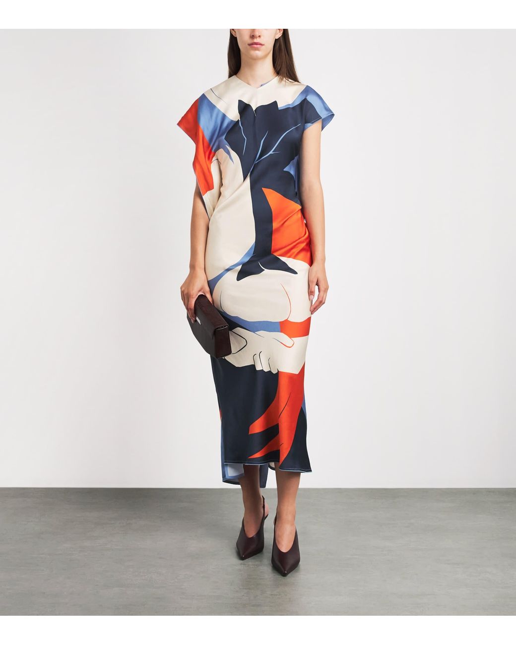 Victoria Beckham Blue Satin Draped Midi Dress