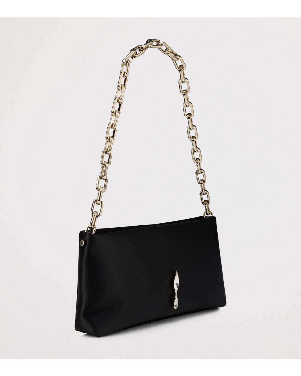Christian Louboutin Black Maykimay Chain Pouch Neoprene Satin Clutch Bag